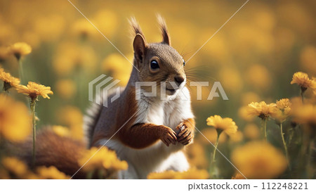 squirrel in the flower field squirrel in the flower field 112248221