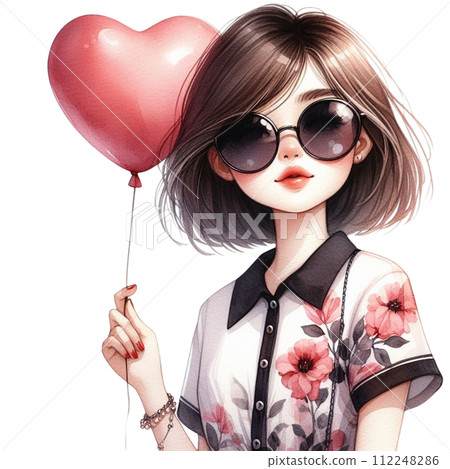 cute woman holding balloons clipart watercolor cute woman holding balloons clipart watercolor 112248286