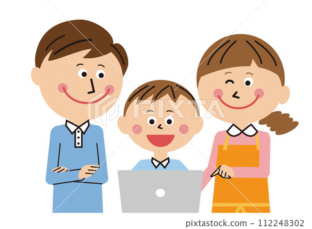 Pop family, family browsing PC with children 112248302