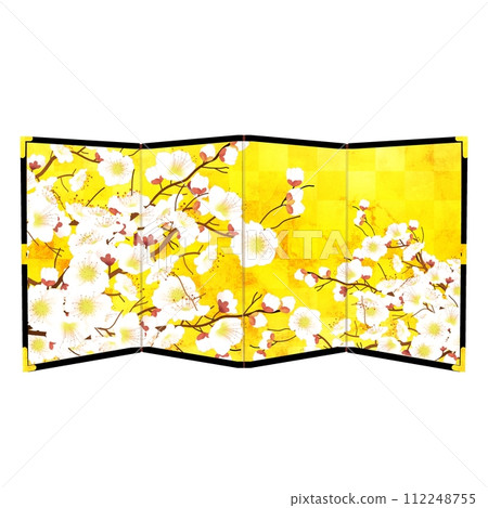 White plum gold folding screen 112248755