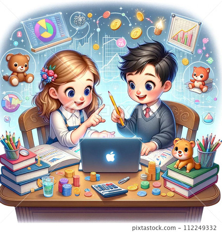 孩子在電腦上學習 112249332
