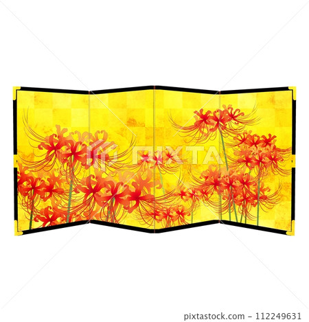 Red spider lily gold folding screen 112249631