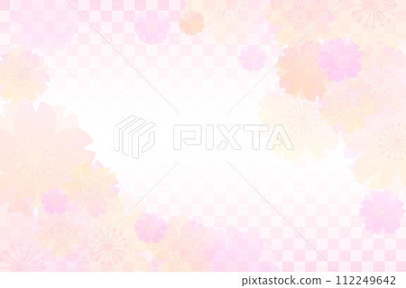 Japanese style background with cherry blossoms and checkered pattern (pink) 112249642