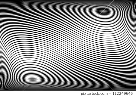 Abstract Black and White Wavy Lines Textured Background with 3D Illusion and Twisting Movement Effect. Vector Art. Abstract Black and White Wavy Lines Textured Background with 3D Illusion and Twisting Movement Effect. Vector Art. 112249646