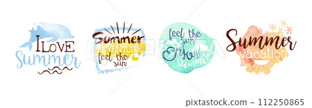 Summer Vacation Promo Sign and Label Colorful Vector Set 112250865