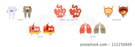 Happy Body Internal Organ with Face Vector Set Happy Body Internal Organ with Face Vector Set 112250889