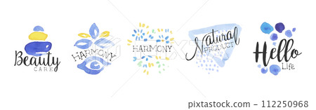 Natural Beauty Cosmetic Product Promo Sign Colorful Vector Set 112250968