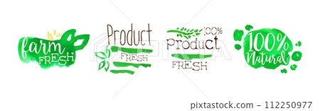 Green Bio Farm Product and Fresh Local Market Food Label Vector Set 112250977