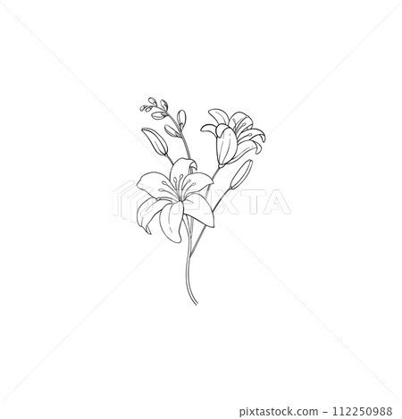 Luxury flower and logo. Trendy botanical element. Hand drawn line leave branch and blooming. Wedding elegant wildflower for invitation save the date card. Vector Luxury flower and logo. Trendy botanical element. Hand drawn line leave branch and blooming. Wedding elegant wildflower for invitation save the date card. Vector 112250988