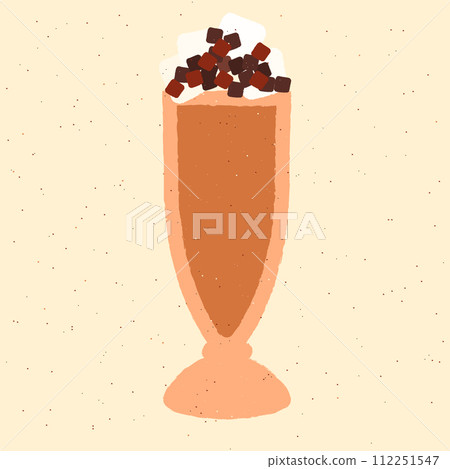 Coffee cocktail with cream and chocolate. Cocoa in glass. Coffee in hurricane glass Coffee cocktail with cream and chocolate. Cocoa in glass. Coffee in hurricane glass 112251547