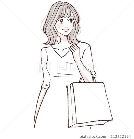Illustration of a woman/girl doing shopping/shopping/bargain/sale/first sale/lucky bag/shop bag/ 112252154