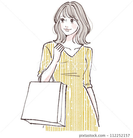 Illustration of a woman/girl doing shopping/shopping/bargain/sale/first sale/lucky bag/shop bag/ Illustration of a woman/girl doing shopping/shopping/bargain/sale/first sale/lucky bag/shop bag/ 112252157
