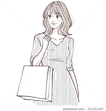 女人/女孩購物/購物/討價還價/銷售/首次銷售/幸運袋/購物袋/的插圖 112252167
