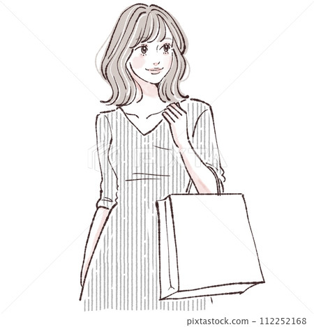女人/女孩購物/購物/討價還價/銷售/首次銷售/幸運袋/購物袋/的插圖 112252168