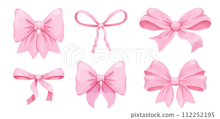 Pink bow coquette y2k aesthetic ribbon, elegant accessory, pastel tie isolated on white background. Lovely satin knot. Pink bow coquette y2k aesthetic ribbon, elegant accessory, pastel tie isolated on white background. Lovely satin knot. 112252195