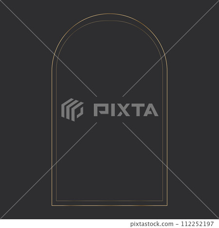 Golden arch elegant thin line frame on the dark background. Perfect border design for headline, text decor and sale banner. Vector Golden arch elegant thin line frame on the dark background. Perfect border design for headline, text decor and sale banner. Vector 112252197