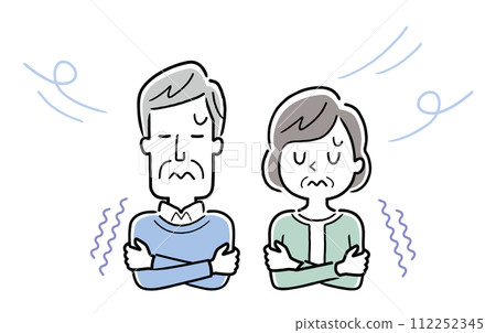 Vector illustration material: Senior couple shivering from the cold Vector illustration material: Senior couple shivering from the cold 112252345