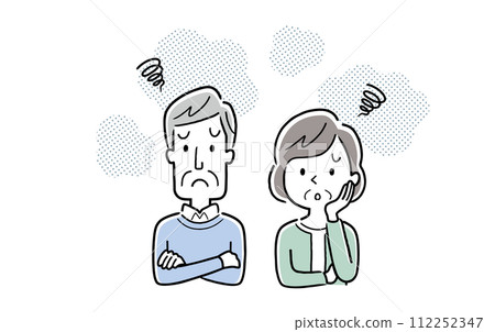 向量圖解素材：遇到麻煩又擔心的年長夫婦 112252347