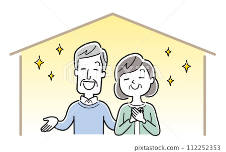 Vector illustration material: Smiling senior couple spending time comfortably at home Vector illustration material: Smiling senior couple spending time comfortably at home 112252353
