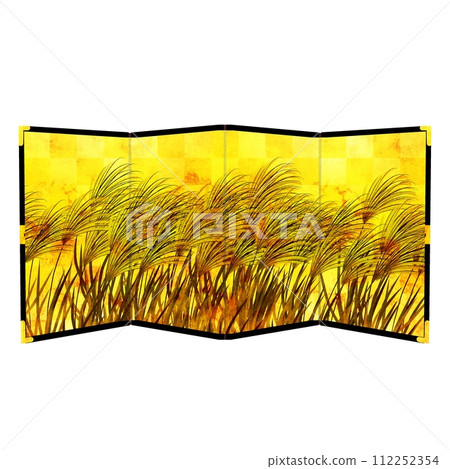 Japanese pampas grass gold folding screen 112252354