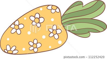 Retro Spring flower carrot groovy cartoon doodle drawing 112252420