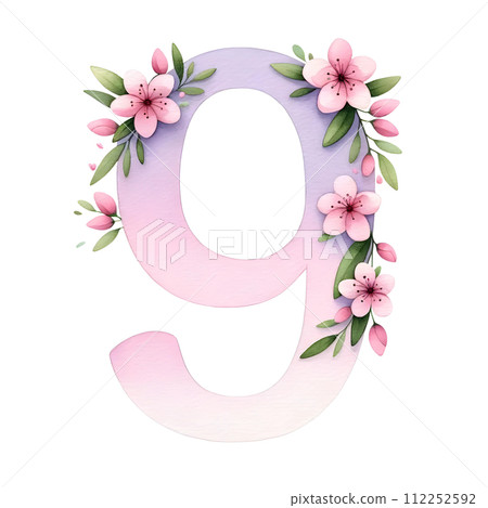 Number nine with flower 112252592