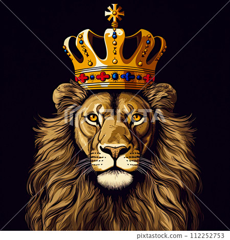 Lion King with golden crown. Digital artwork. Ai Generative image 112252753