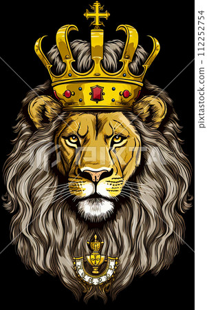 Lion King with golden crown. Digital artwork. Ai Generative image Lion King with golden crown. Digital artwork. Ai Generative image 112252754