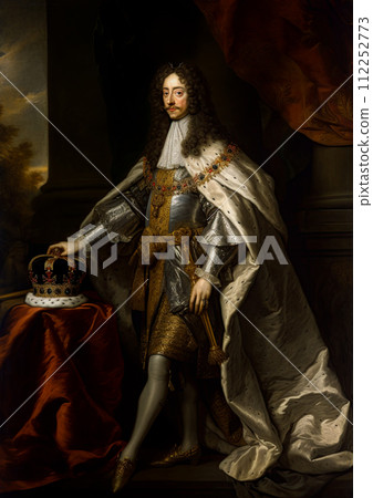Portrait of a king of England. In style of a oil painting. Generative Ai illustration 112252773