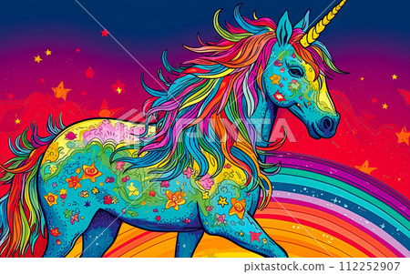 Unicorn in Rainbow flag colors. Symbol of lgbt gay community and homosexuality. Ai Generative illustratio 112252907