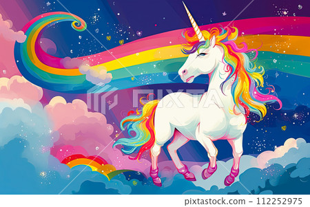 White unicorn symbol of lgbt gay community in Rainbow flag colors. Ai Generative illustration White unicorn symbol of lgbt gay community in Rainbow flag colors. Ai Generative illustration 112252975