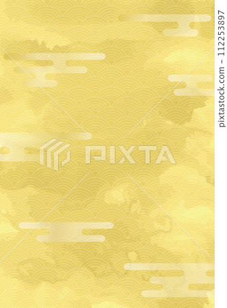 Japanese style background with golden Japanese paper texture and clouds Japanese style background with golden Japanese paper texture and clouds 112253897