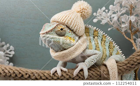 戴著針織帽子和圍巾的雪變色龍 戴著針織帽子和圍巾的雪變色龍 112254011
