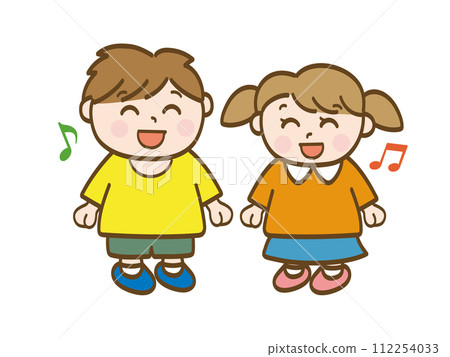 笑容可掬的男孩女孩全身插畫_低年級小學生_幼兒 笑容可掬的男孩女孩全身插畫_低年級小學生_幼兒 112254033