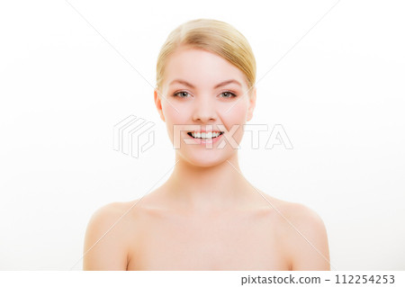 Portrait blond girl with natural makeup isolated 112254253