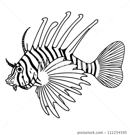 Hand Drawn Outline Sketch Fishes. Ink Drawing Sea Creature Mascot.  112254595