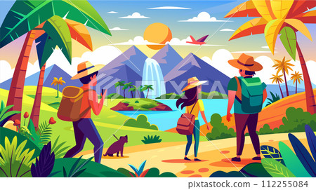 Tropical Hiking Adventure at Sunset 112255084