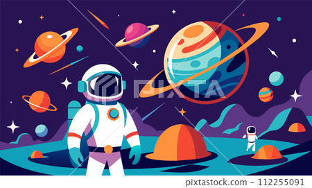 Astronauts Exploring a Colorful Alien Planet 112255091