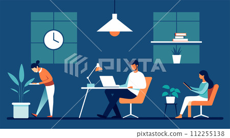 Modern office space vector illustration with working professionals 112255138