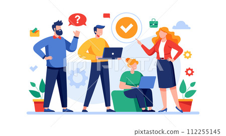 Teamwork and collaboration concept with modern flat characters Teamwork and collaboration concept with modern flat characters 112255145