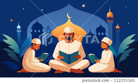 Peaceful Muslim family reading the Quran together 112255165