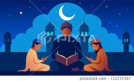Muslim family praying together during holy month 112255167