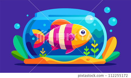 Colorful cartoon fish in a bowl - cute aquarium fish vector illustration 112255172