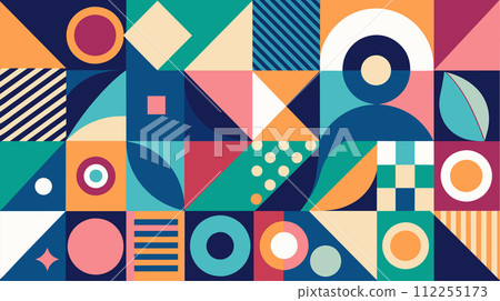 Colorful geometric shapes and patterns abstract background Colorful geometric shapes and patterns abstract background 112255173