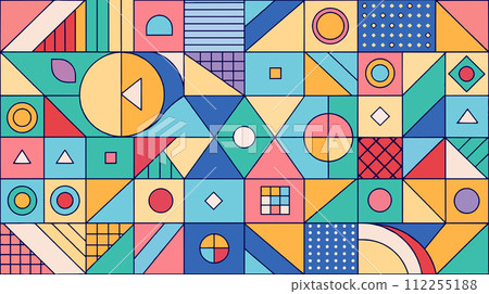 Colorful geometric pattern with abstract shapes and designs Colorful geometric pattern with abstract shapes and designs 112255188