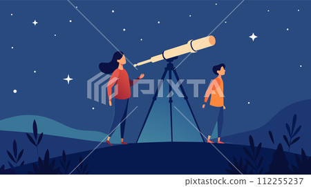 Stargazing adventure with telescope on a starry night 112255237