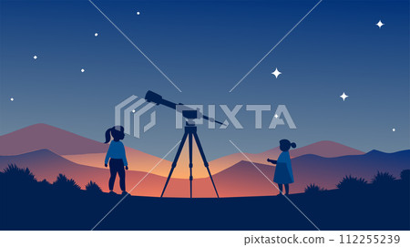 Children exploring the night sky with a telescope 112255239