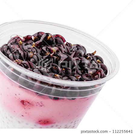 dessert with berries and chia seeds isolated dessert with berries and chia seeds isolated 112255641