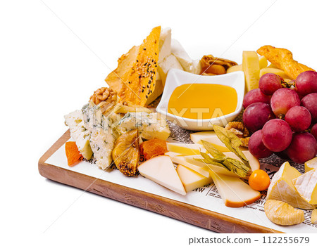 various types of cheese with fruits 112255679