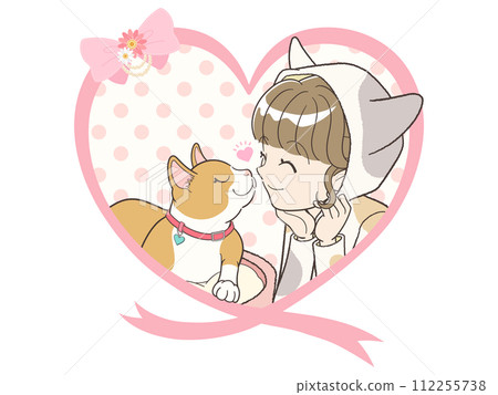 一隻愛貓及其女主人的心絲帶框架[無文字] 112255738